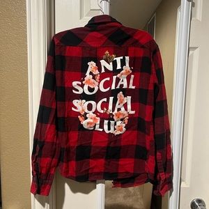 Anti Social Social Club Kkoch Flannel Red Floral Size Small